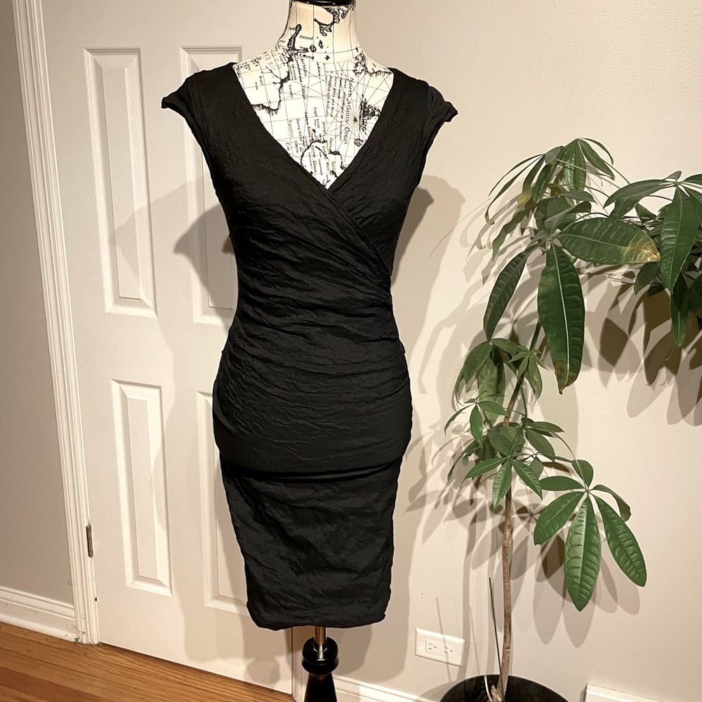 Nicole Miller Vintage Y2K Ruched Draped Shiny Tailored Accordion Fitted Dress 4